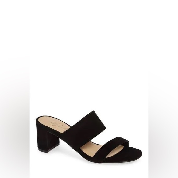 SAM EDELMAN Suede Black Two Strap Sandal Mule Slip-On Block Heeled Shoes Sz 9 - Picture 2 of 16